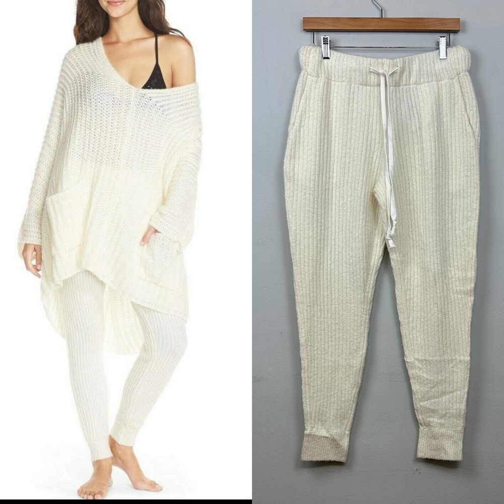 Free People Cream Ribbed Joggers